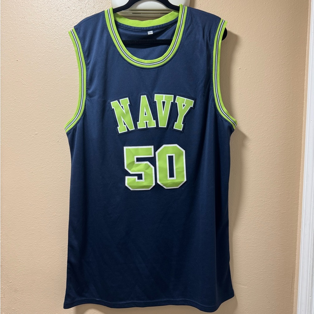 Stitched David Robinson #50 Naval Academy Rep. Jersey Navy Blue and Green